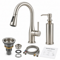 Brushed Nickel Kitchen Faucet + Matching Soap Dispenser + Drain Assembly Kit