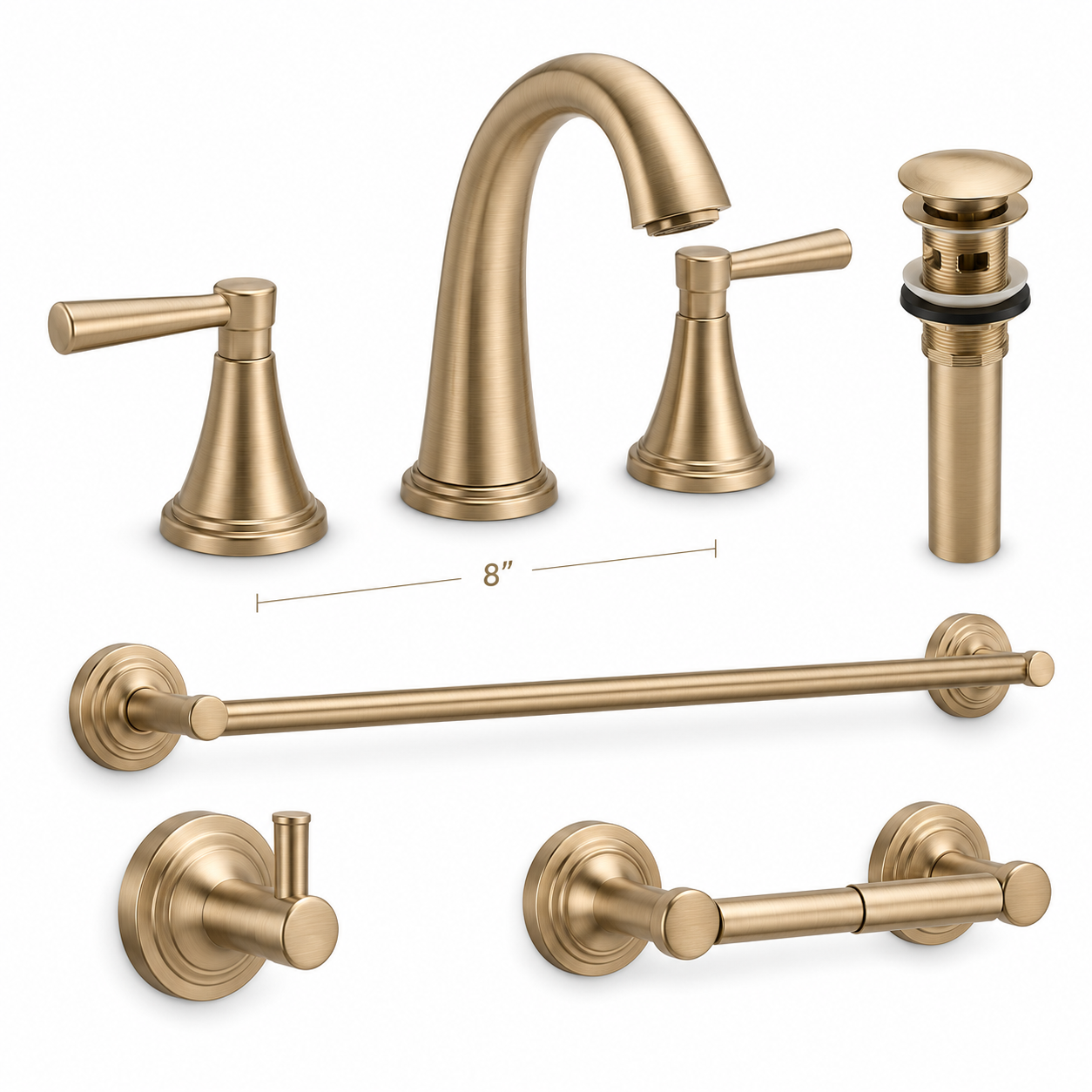 Complete Bathroom Faucet + Towel Bar + Robe Hook + Toilet Paper Holder Set (4-Piece Accessory Suite)