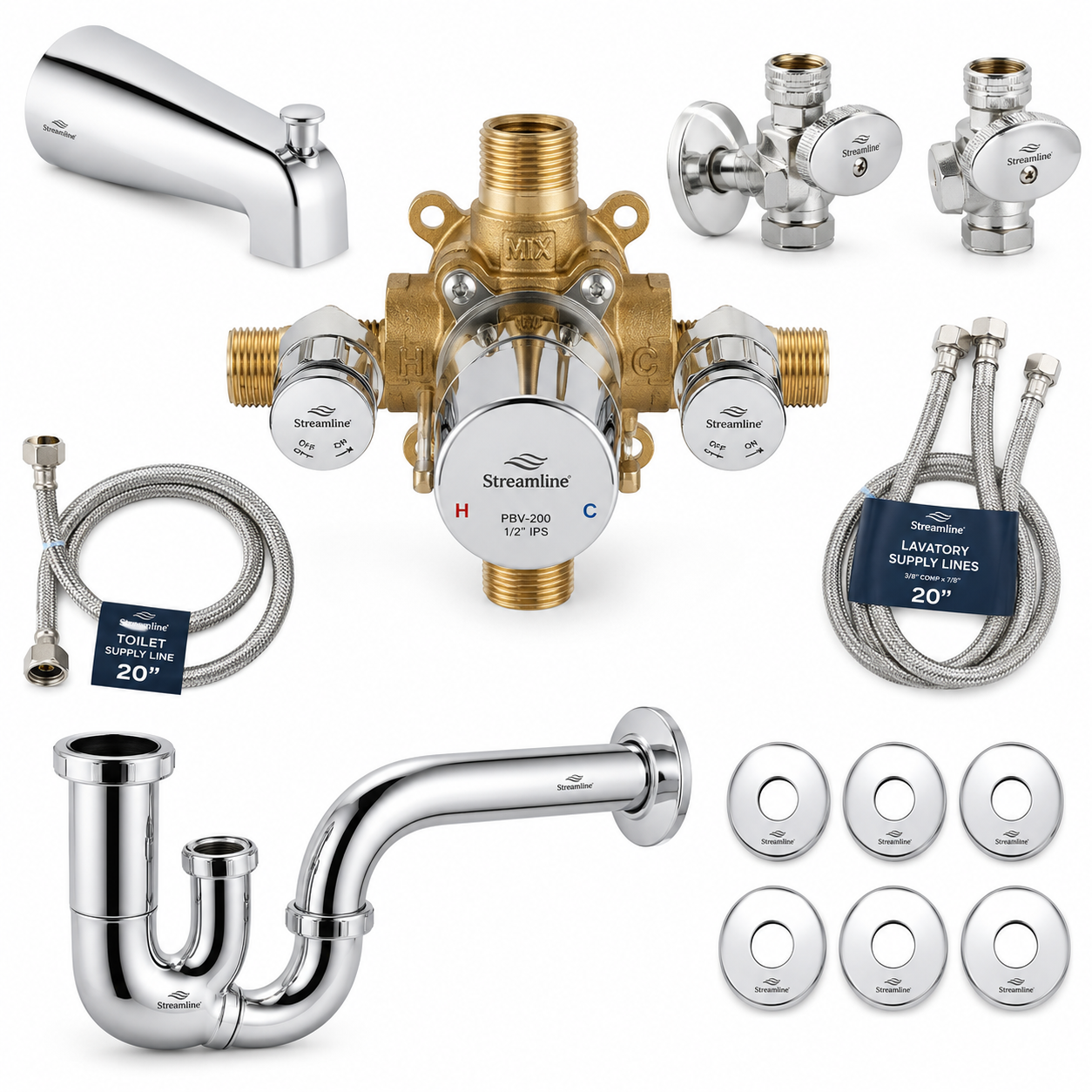 Plumbing Rough-In Valve & Trim Supply Package (Full Bathroom)